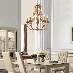 Alternative view of Gold Leaf Brass Chandelier: 5-Light Candle Modern Chandelier - 18'' W x 25''H