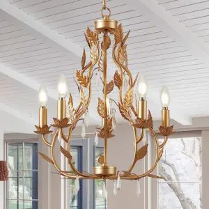 Gold Leaf Brass Chandelier: 5-Light Candle Modern Chandelier - 18'' W x 25''H