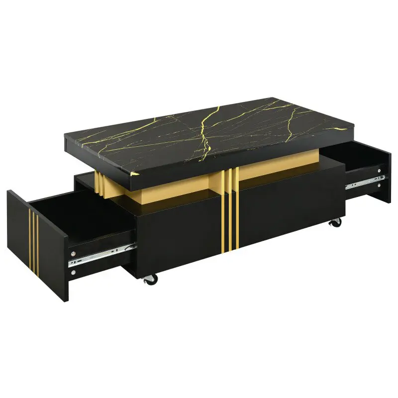 Gold Accent Modern Coffee Table with Storage - Image 2