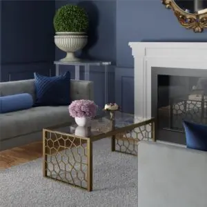 Contemporary Glass Top Gold Coffee Table