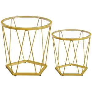 Alternative view of Gold Coffee Table Set with Tempered Glass - Set of 2 (1 Coffee + 1 End Table)