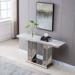 Alternative view of Modern Console Table with Marble Top and Mirrored Base