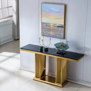 Modern Console Table with Marble Top and Mirrored Base