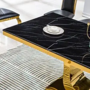 Alternative view of Modern Rectangular Marble Dining Table with U-Shape Gold Stainless Steel Base