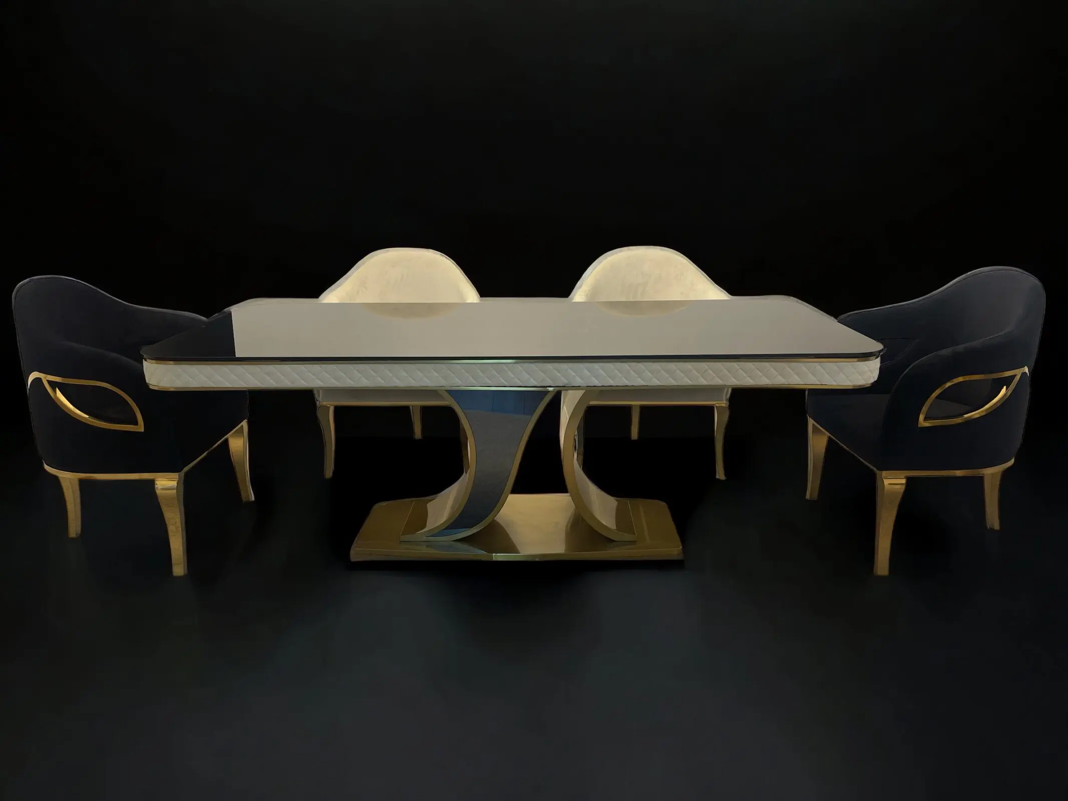 Regal Reflection: Black and Gold Luxury Dining Table