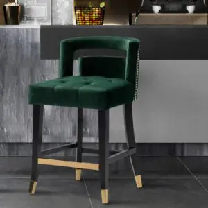 Modern Velvet Bar Stool - Green