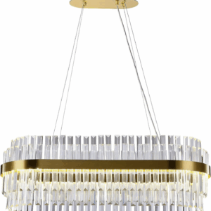 Modern Crystal Gold Chandelier: 2-Tier Oval Adjustable Hanging Lighting Fixture L31.5''