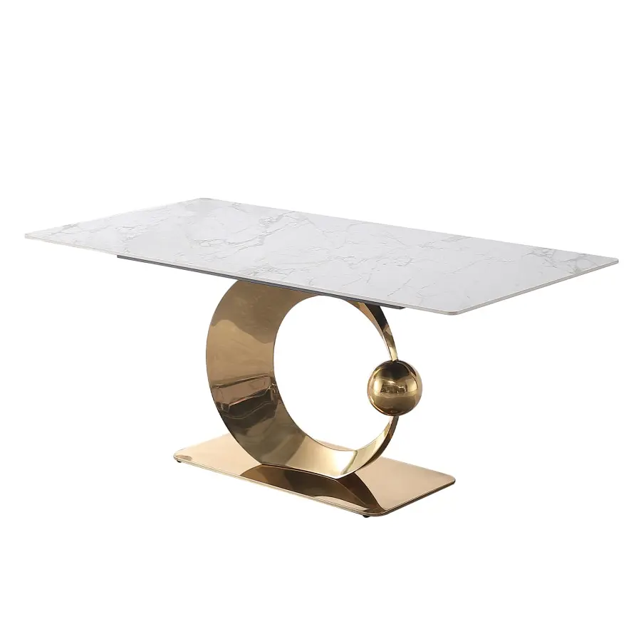71-Inch Modern Style Marble Dining Table with Carbon Steel Legs