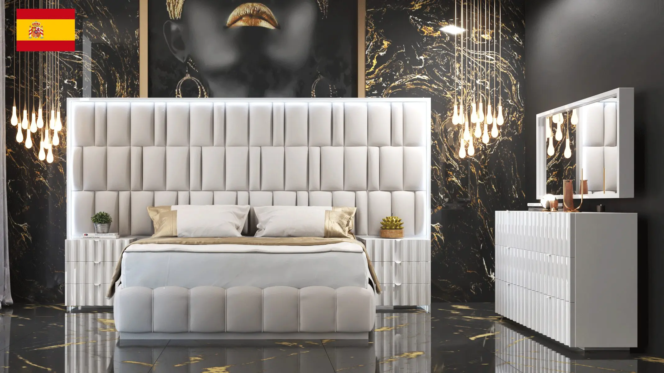 Orion Futuristic White Bedroom Set
