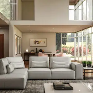 Enjoy Italian Grey Leather Left Sectional