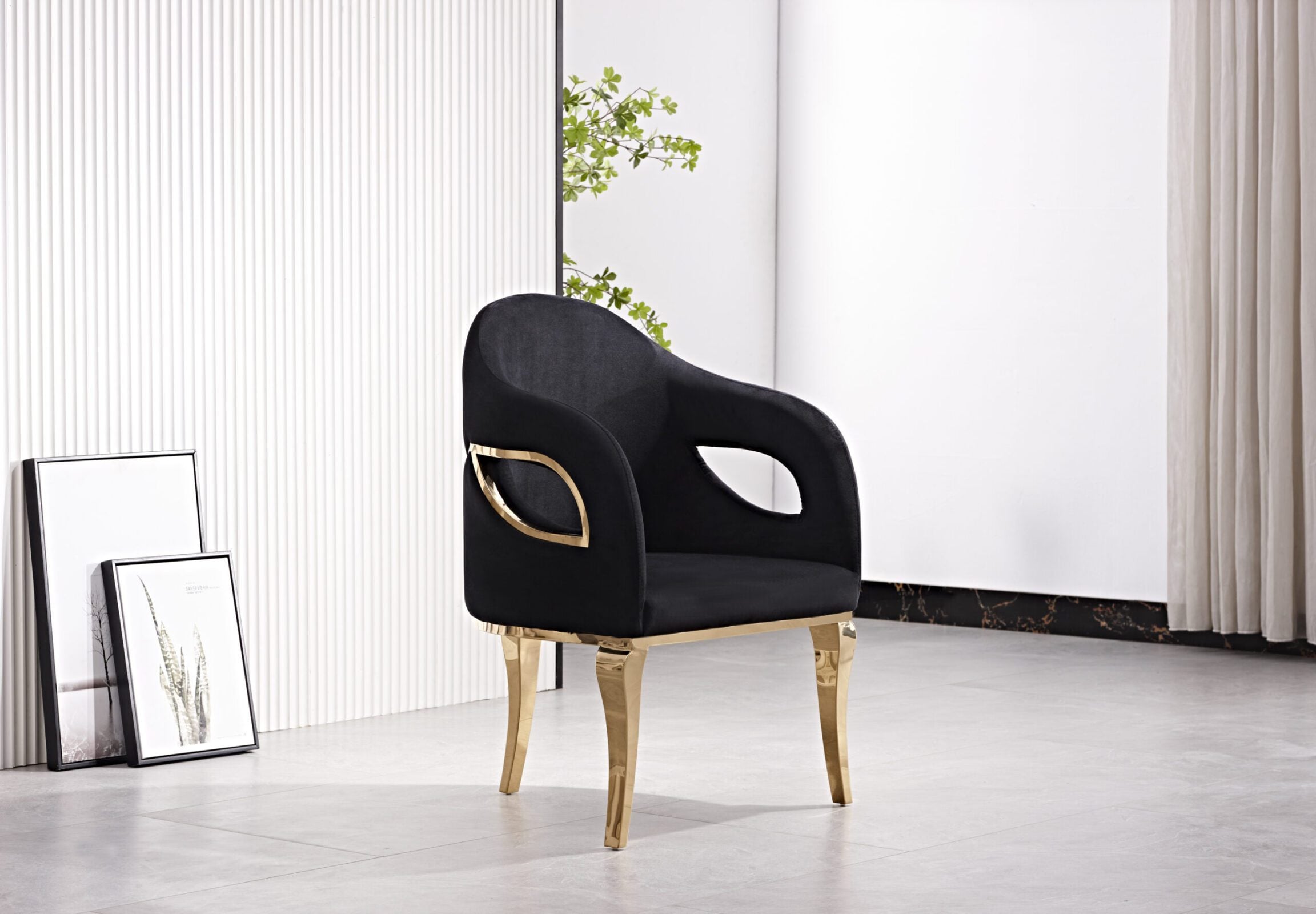 Gold Accent Black Velvet Chair: Luxury Dining Chair