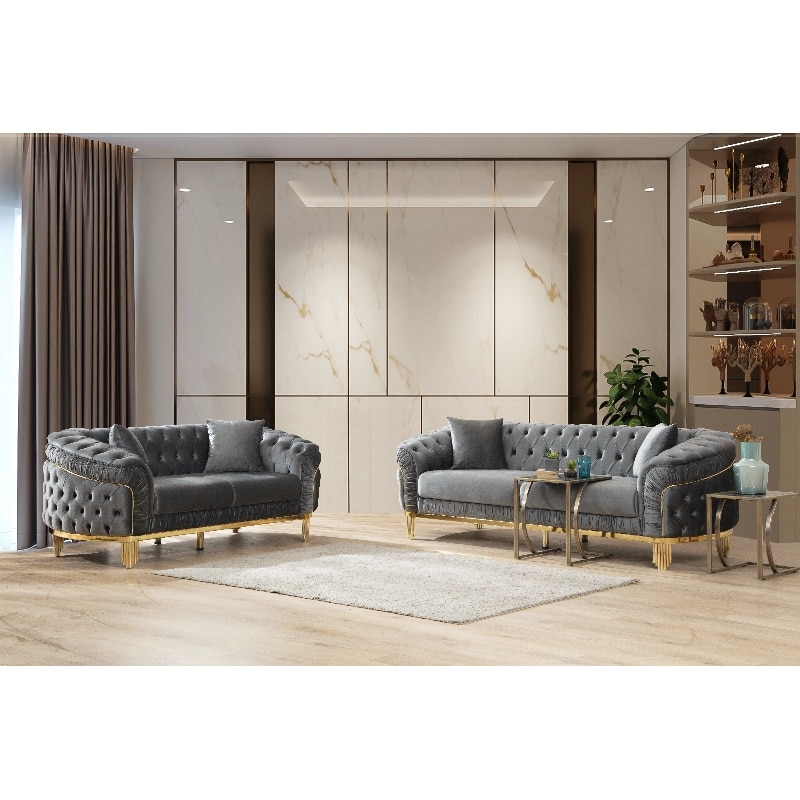 Modern Gray And Gold Sofa Loveseat